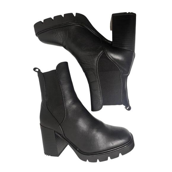 Sam Edelman Rollins Black Leather Chelsea Boots Women Sz 8 Y2K Chunky Heel Goth - Picture 1 of 16